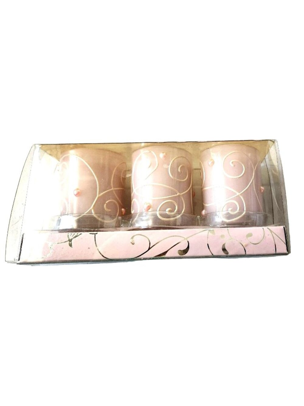 Candles Valentine Love Pink Votive Swirl Hearts 2 1/2 " Tall 2" Top Set of 3 Sp